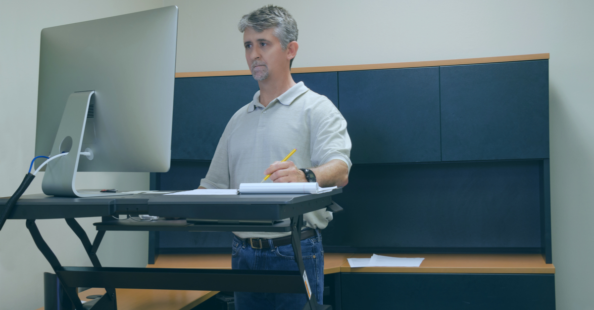 standing desk in use